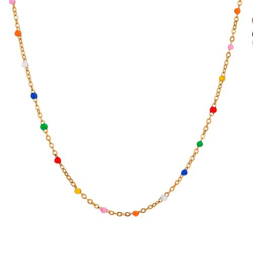 Stainless Steel Chain Necklace, 304 Stainless Steel, 18K gold plated, fashion jewelry & for woman & enamel, more colors for choice, Length:Approx 45 cm, Sold By PC