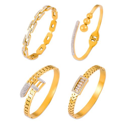 Bracelet d'acier titane, avec Tchèque, bijoux de mode & styles différents pour le choix & pour femme, doré, Vendu par PC