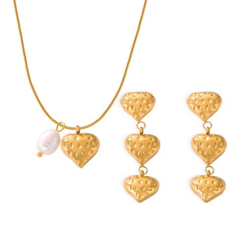 Jewelry Sets Titanium Steel with Freshwater Pearl Heart fashion jewelry & for woman Sold By PC