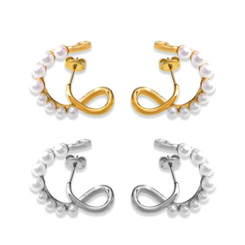 Boucle d'oreille Acier Titane, avec Shell Pearl, bijoux de mode & pour femme, plus de couleurs à choisir, 22x23mm, Vendu par paire