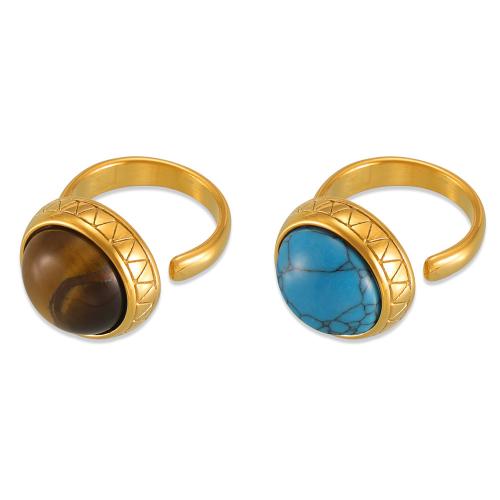 Titanium Steel Finger Ring, with turquoise & Tiger Eye, fashion jewelry & for woman, more colors for choice, Sold By PC
