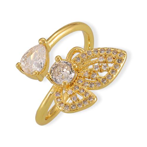 Sko Circonia Pierścień mosiężny Micro Pave, Mosiądz, biżuteria moda & mikro utorować cyrkonia & dla kobiety, złoty, sprzedane przez PC