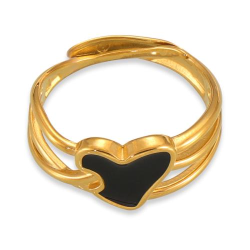 Пальцевидное Кольцо Титановой Стали, титан, Сердце, 18K позолоченный, ювелирные изделия моды & Женский & эмаль, золотой, продается PC