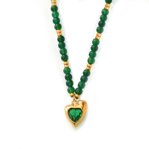 Titanstahl Halskette, mit kubischer Zirkonia, mit Verlängerungskettchen von 5cm, Herz, Modeschmuck & für Frau, goldfarben, 17x14mm, Länge:ca. 38 cm, verkauft von PC