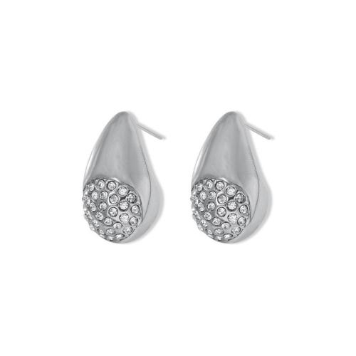 Titanium Steel  Earring, fashion jewelry & micro pave cubic zirconia & for woman, original color, 27x15mm, Sold By Pair