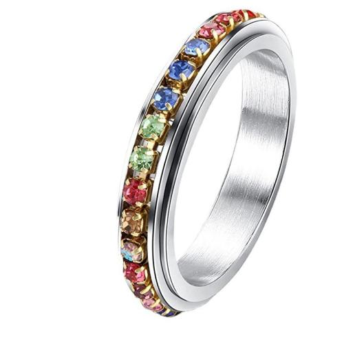 Rhinestone-Edelstahl -Finger-Ring, 304 Edelstahl, unisex & verschiedene Größen vorhanden & mit Strass, Silberfarbe, width 4mm, verkauft von PC