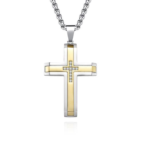 Stainless Steel Jewelry Necklace, 304 Stainless Steel, Cross, Vacuum Ion Plating, fashion jewelry & different styles for choice & for man & with rhinestone, more colors for choice, Sold By PC
