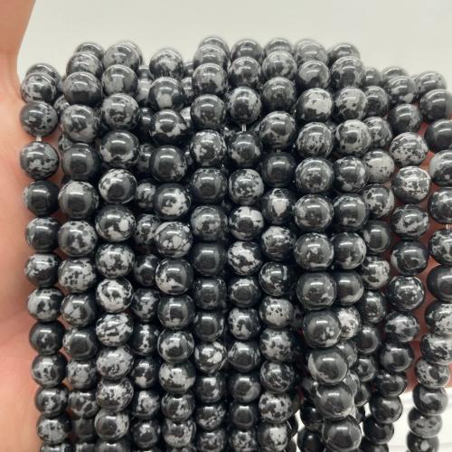 Schneeflocke Obsidian Perle, rund, DIY & verschiedene Größen vorhanden, weiß und schwarz, verkauft per ca. 38 cm Strang