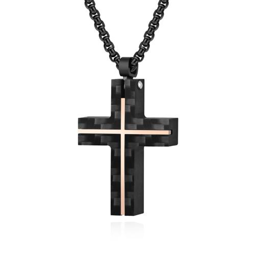 Stainless Steel Jewelry Necklace 304 Stainless Steel with Carbon Fibre Cross Vacuum Ion Plating fashion jewelry & for man Sold By PC
