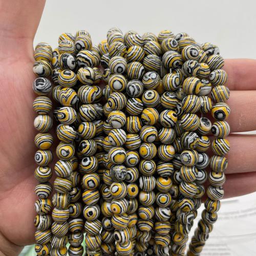 Synthetik+Malachit Perle, rund, DIY & verschiedene Größen vorhanden, gelb, verkauft per ca. 38 cm Strang