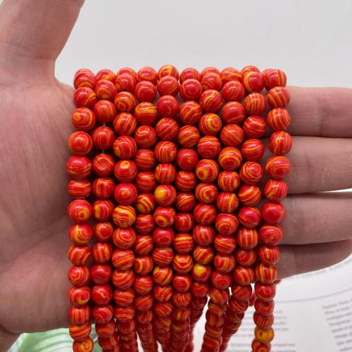 Synthetik+Malachit Perle, rund, DIY & verschiedene Größen vorhanden, orange, verkauft per ca. 38 cm Strang