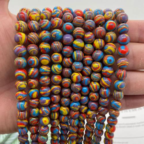 Synthetik+Malachit Perle, rund, DIY & verschiedene Größen vorhanden, gemischte Farben, verkauft per ca. 38 cm Strang