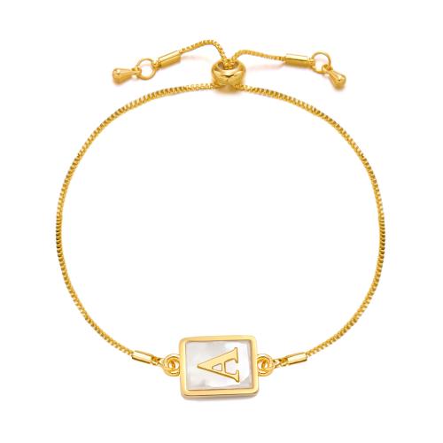Brass Bracelet & Bangle with Shell Rectangle gold color plated fashion jewelry & letters are from A to Z & adjustable & for woman & luminated nickel lead & cadmium free Length Approx 16-22 cm Sold By PC