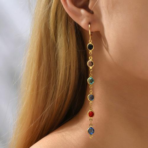 Huggie Hoop Drop Earring Zinc Alloy with Rhinestone gold color plated fashion jewelry & for woman multi-colored nickel lead & cadmium free Sold By Pair