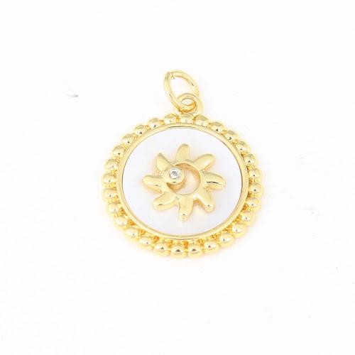 Cubic Zirconia Micro Pave Brass Pendant, Round, gold color plated, DIY & micro pave cubic zirconia & enamel, white, nickel, lead & cadmium free, 20.20x17.80x4mm, Sold By PC