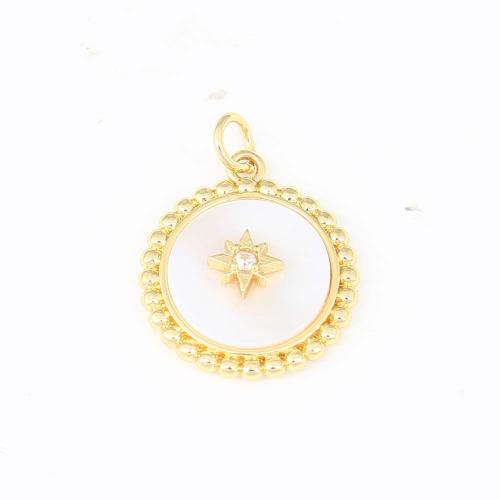 Cubic Zirconia Micro Pave Brass Pendant, Round, gold color plated, DIY & micro pave cubic zirconia & enamel, white, nickel, lead & cadmium free, 20.30x17.60x4.90mm, Sold By PC
