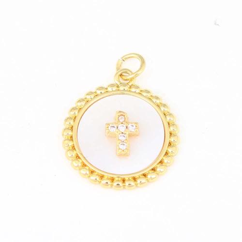 Cubic Zirconia Micro Pave Brass Pendant Round gold color plated DIY & micro pave cubic zirconia & enamel white nickel lead & cadmium free Sold By PC