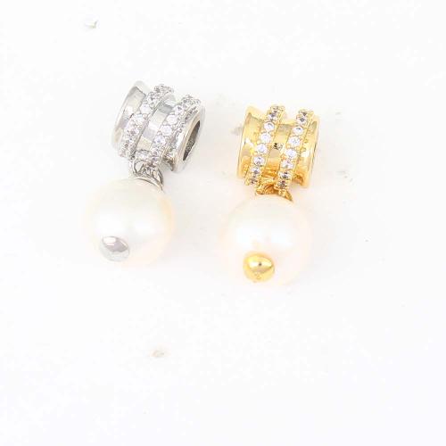 Cubic Zirconia Micro Pave Brass Beads, with Plastic Pearl, plated, DIY & micro pave cubic zirconia & mixed, nickel, lead & cadmium free, 22.20x8.20x9.10mm, 10PCs/Bag, Sold By Bag