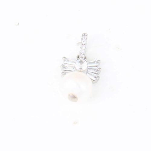 Cubic Zirconia Micro Pave Brass Pendant with Plastic Pearl silver color plated DIY & micro pave cubic zirconia white nickel lead & cadmium free Sold By PC
