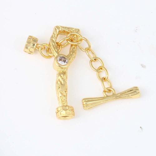Brass Jewelry Clasps, gold color plated, DIY & micro pave cubic zirconia, nickel, lead & cadmium free, 28.10x8.70x5mm, Sold By PC