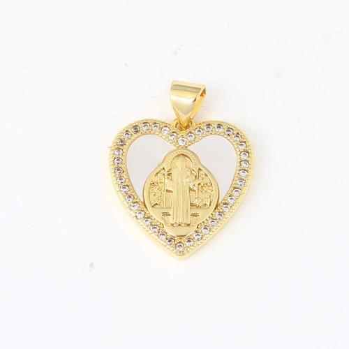 Cubic Zirconia Micro Pave Brass Pendant, Heart, gold color plated, DIY & micro pave cubic zirconia & enamel, nickel, lead & cadmium free, 18.20x17.80x3mm, Sold By PC