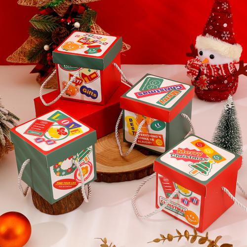 Papír Christmas Gift Box, Karácsonyi design, Véletlen szín, 98x98x100mm, Által értékesített PC