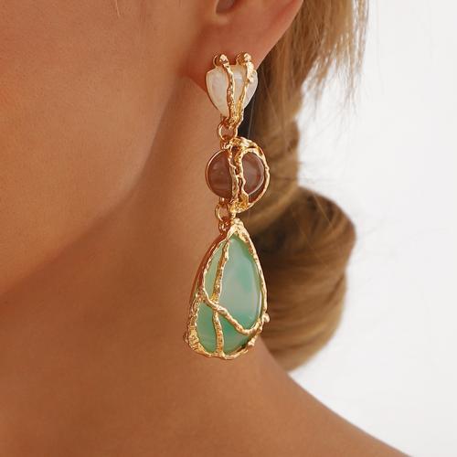 Zinc Alloy Drop Earrings with Resin gold color plated fashion jewelry mixed colors nickel lead & cadmium free Sold By Pair