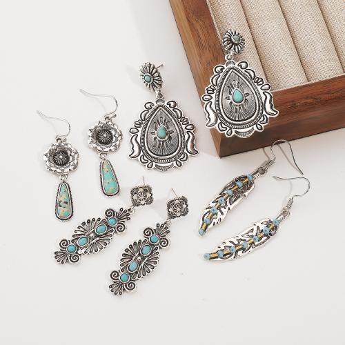 Zinc Alloy Drop Earrings with turquoise plated fashion jewelry nickel lead & cadmium free Sold By Pair