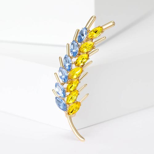 Zinc Alloy Brooches Wheat plated fashion jewelry & with rhinestone nickel lead & cadmium free Sold By PC