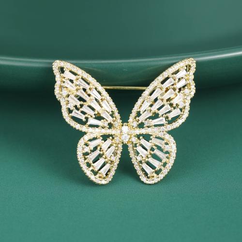 Fashion Brooch Jewelry, Brass, Butterfly, plated, fashion jewelry & with rhinestone, more colors for choice, nickel, lead & cadmium free, 33x29mm, Sold By PC