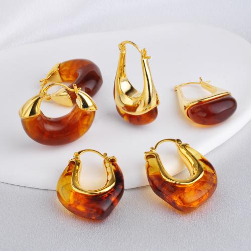 Brass Leverback Earring with Resin gold color plated fashion jewelry nickel lead & cadmium free Sold By Pair