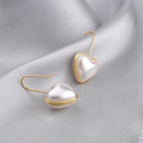 Brass Stud Earring, Copper Alloy, with Plastic Pearl, gold color plated, fashion jewelry, golden, nickel, lead & cadmium free, 20x36mm, Sold By Pair