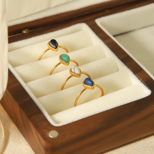 Stainless Steel Finger Ring 304 Stainless Steel with Natural Stone Heart gold color plated fashion jewelry Sold By PC
