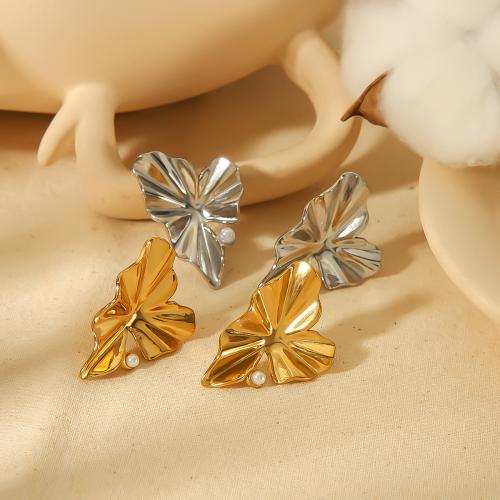 Stainless Steel Stud Earrings 304 Stainless Steel with Plastic Pearl plated fashion jewelry Sold By Pair