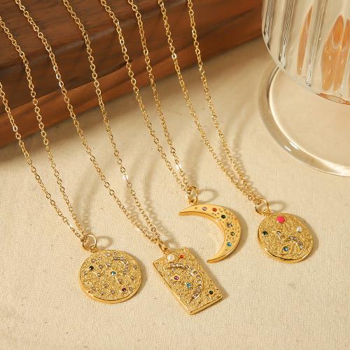 Stainless Steel Jewelry Necklace 304 Stainless Steel gold color plated fashion jewelry & with rhinestone golden Sold By PC