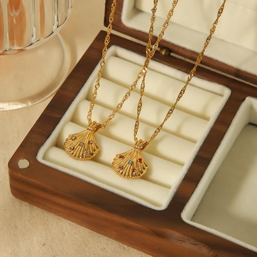 Stainless Steel Jewelry Necklace 304 Stainless Steel gold color plated fashion jewelry & with rhinestone Sold By PC