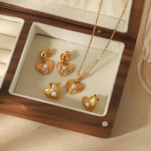 Fashion Stainless Steel Jewelry Sets 304 Stainless Steel with Plastic Pearl plated fashion jewelry golden Sold By PC