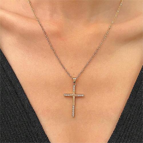 Stainless Steel Jewelry Necklace, 304 Stainless Steel, Cross, gold color plated, fashion jewelry & different designs for choice & with rhinestone, golden, Sold By PC