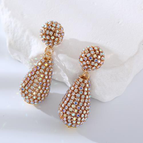 Zinc Alloy Stud Earring Teardrop gold color plated fashion jewelry & for woman & with rhinestone Sold By Pair
