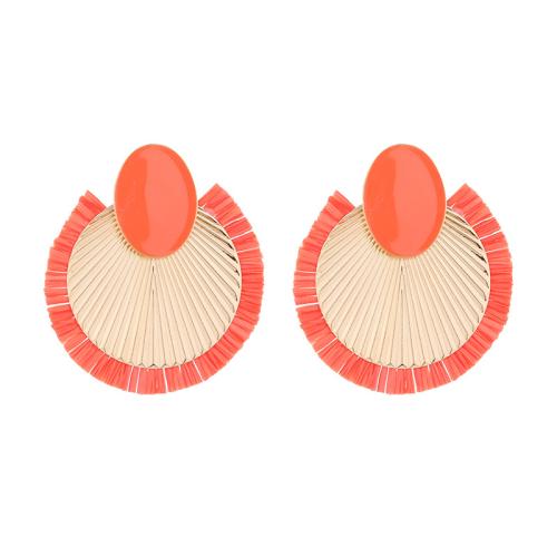 Tibetan Style Stud Earring, with Rafidah Grass & Cubic Zirconia, Fan, fashion jewelry & for woman, more colors for choice, 58x52mm, Sold By Pair