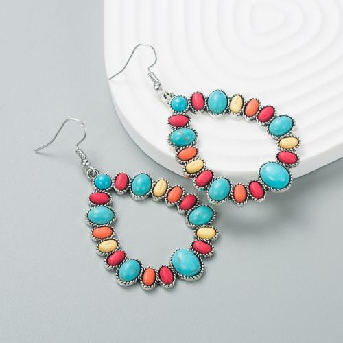 Zinc Alloy Stud Earring with turquoise Teardrop fashion jewelry & for woman & hollow Sold By Pair
