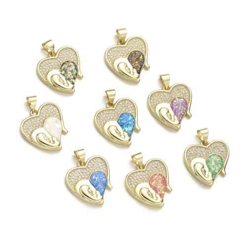 Cubic Zirconia Micro Pave Brass Pendant, with Opal, Heart, plated, DIY & micro pave cubic zirconia, more colors for choice, Sold By PC
