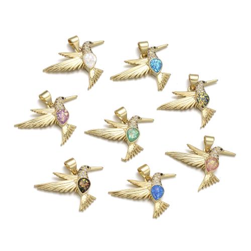Cubic Zirconia Micro Pave Brass Pendant, with Opal, Woodpecker, plated, DIY & micro pave cubic zirconia, more colors for choice, Sold By PC