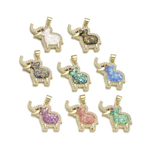 Cubic Zirconia Micro Pave Brass Pendant, with Opal, Elephant, plated, DIY & micro pave cubic zirconia, more colors for choice, Sold By PC