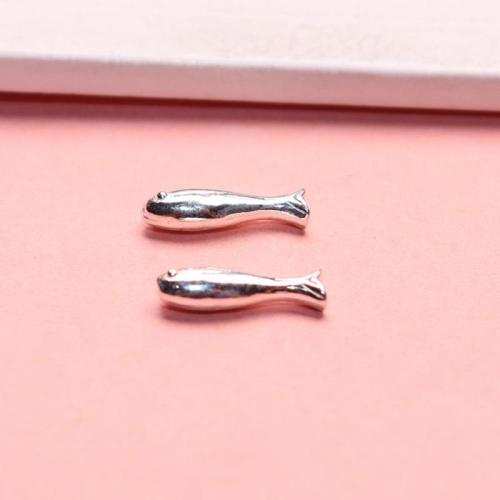 Spacer Beads Jewelry, 925 Sterling Silver, Fish, DIY, silver color, 3.70x14mm, Hole:Approx 1mm, Sold By PC