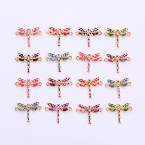 Animal Tibetan Style Connector, Dragonfly, plated, DIY & enamel & with rhinestone, more colors for choice, 24x18x2mm, 200PCs/Lot, Sold By Lot