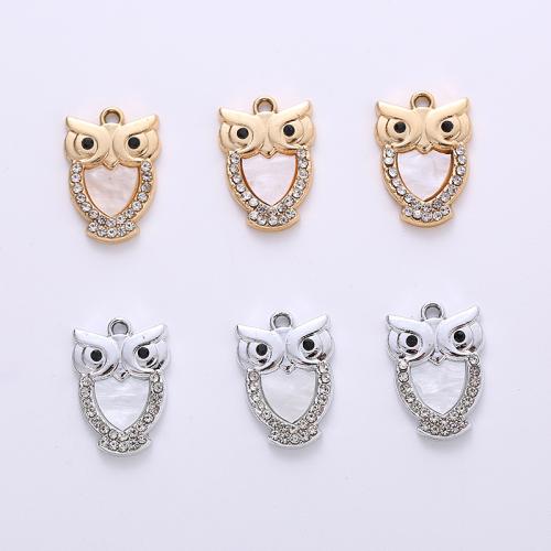 Zinc Alloy Rhinestone Pendants with Shell Owl plated DIY & with rhinestone Sold By Lot