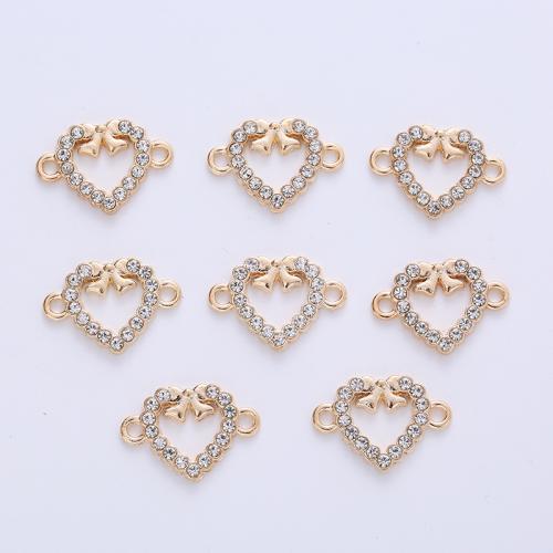 Heart Zinc Alloy Connector plated DIY & with rhinestone golden Sold By Lot