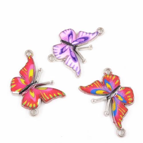 Animal Tibetan Style Connector, Butterfly, plated, random style & DIY & enamel, mixed colors, 27x17x2mm, 200PCs/Lot, Sold By Lot
