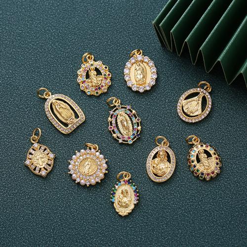 Cubic Zirconia Micro Pave Brass Pendant, with Plastic Pearl, plated, DIY & different styles for choice & micro pave cubic zirconia, golden, Sold By PC